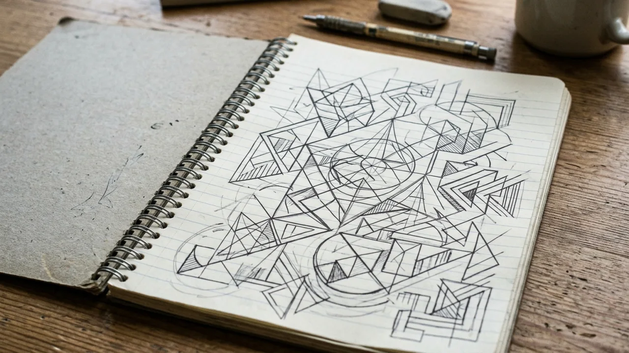 Fictional design notebook learning scene